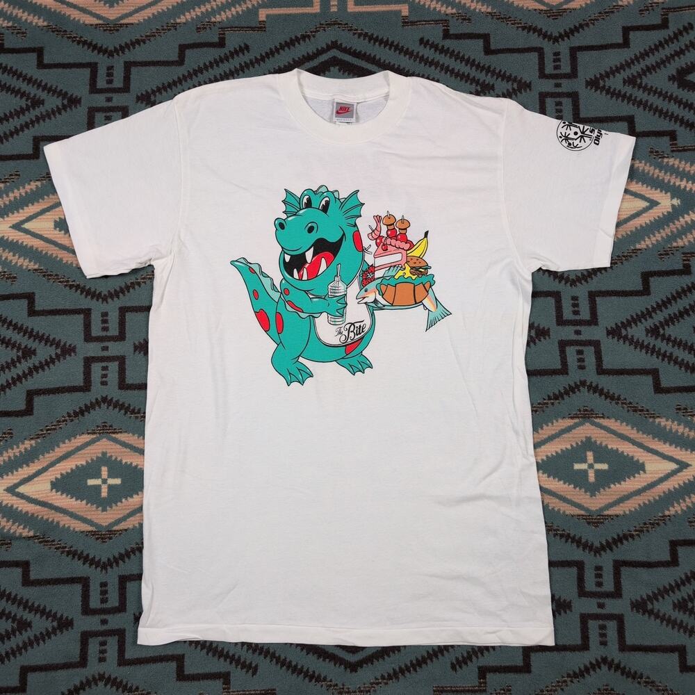 Vintage Nike Dinosaur Cartoon 1993 The Bite Shirt Special Olympics Size X Large